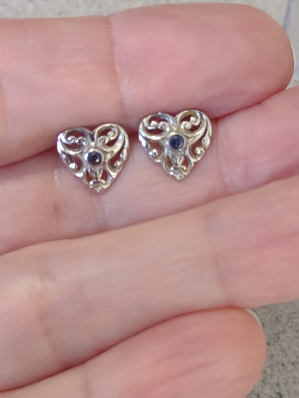 Lower Price!*Filligree Hearts w Blue Stone